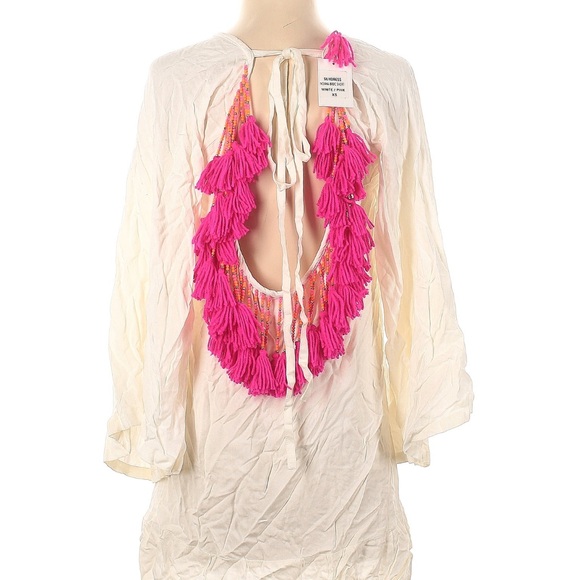 Sundress NWT womans BOHO beaded & tassel back resort white mini Dress size XL - Picture 2 of 3